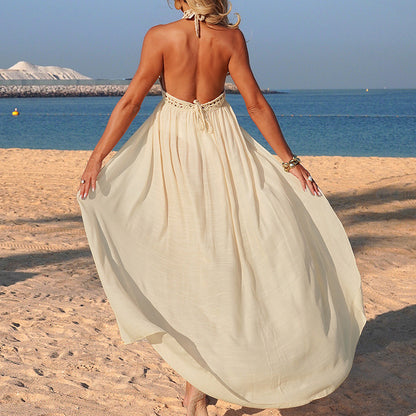 CYB hand crocheting patchwork blouse V-neck see-through split backless halter beach dress