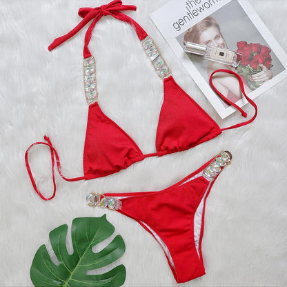 Bikini plain women's split strap luxury diamond sexy metal chain accessories