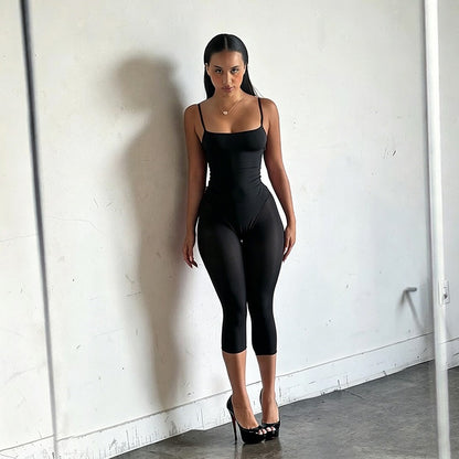 DLS summer sling backless stitching tight sports cropped jumpsuit