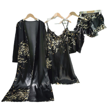 DNL five-piece printed small cherry nightgown suspender shorts slip dress set