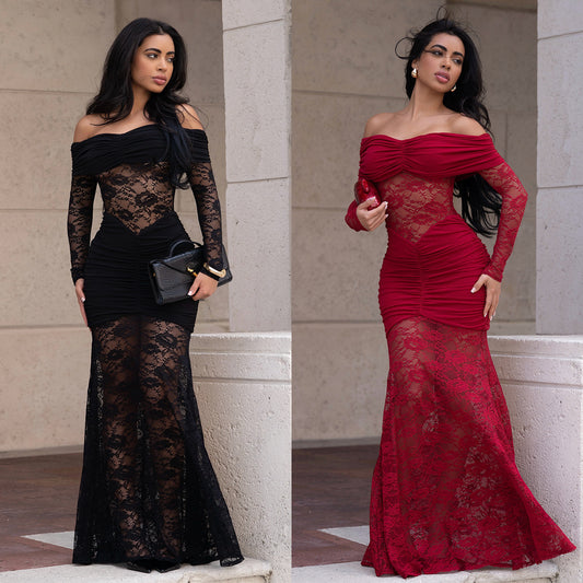 XYZ C7620 off-shoulder lace sheath dress