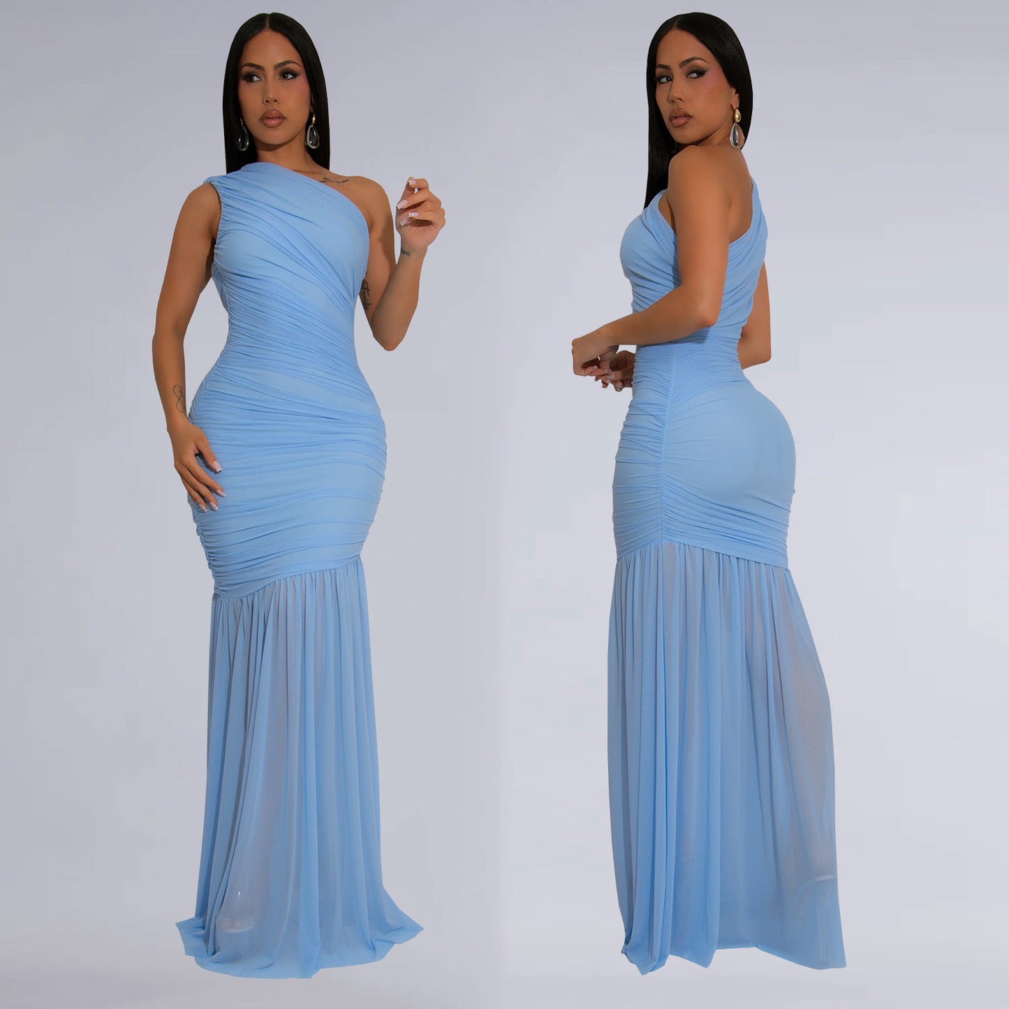 XYZ C7370 slant shoulder see-through dress