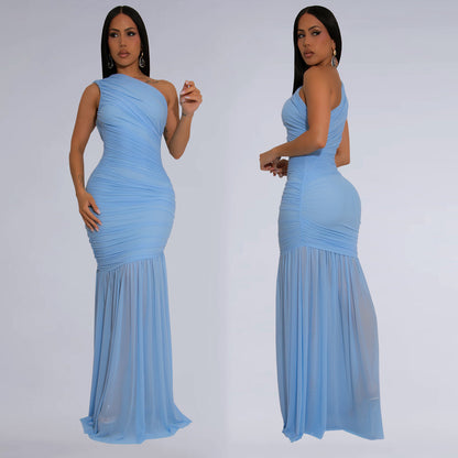 XYZ C7370 slant shoulder see-through dress