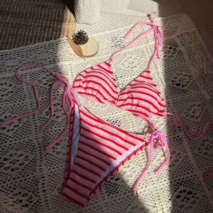 (4 days ready to ship) SY stripe towel cloth fresh split bikini
