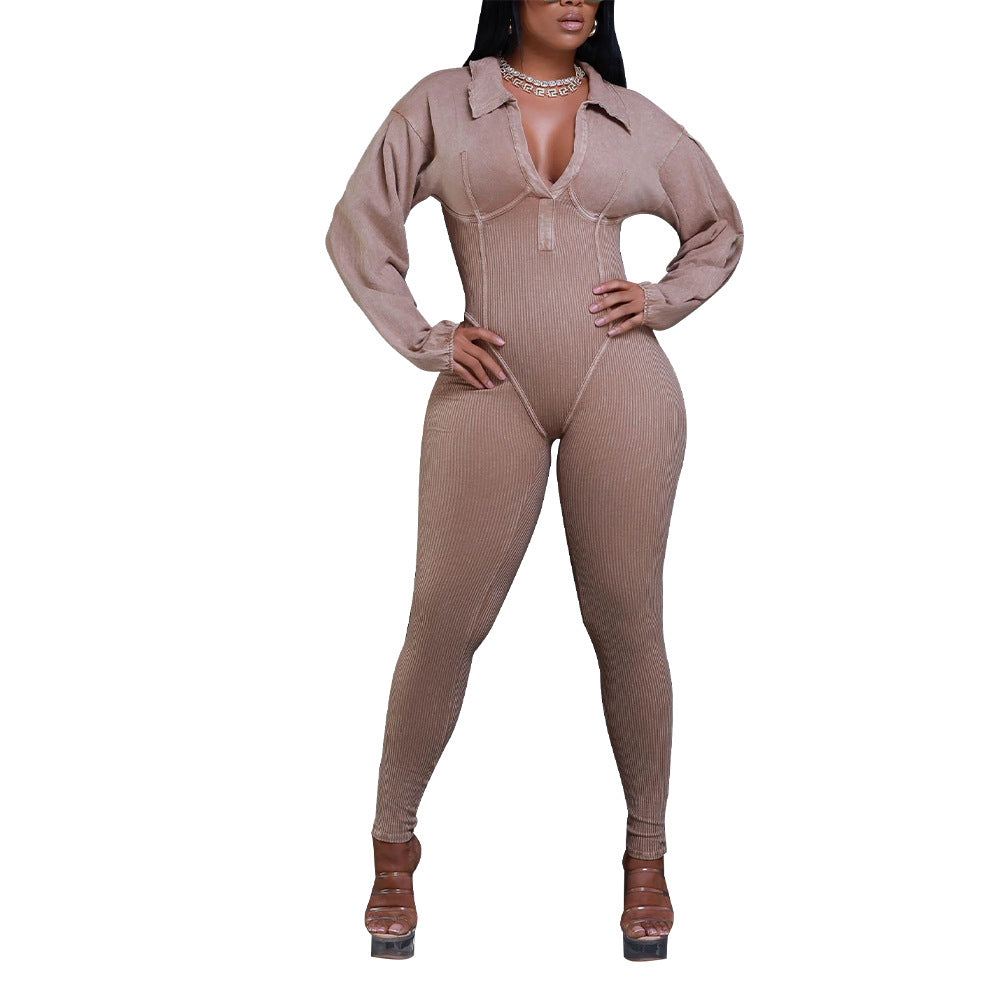 MYF (S-2XL) jumpsuit autumn long sleeve zipper high waist jumpsuit K10660