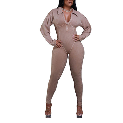 MYF (S-2XL) jumpsuit autumn long sleeve zipper high waist jumpsuit K10660