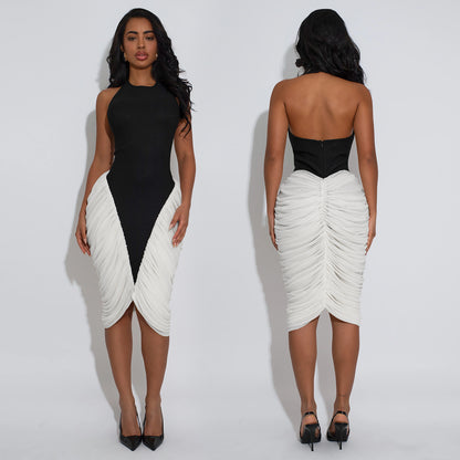 XYZ C7583 halter backless ruffle hip dress