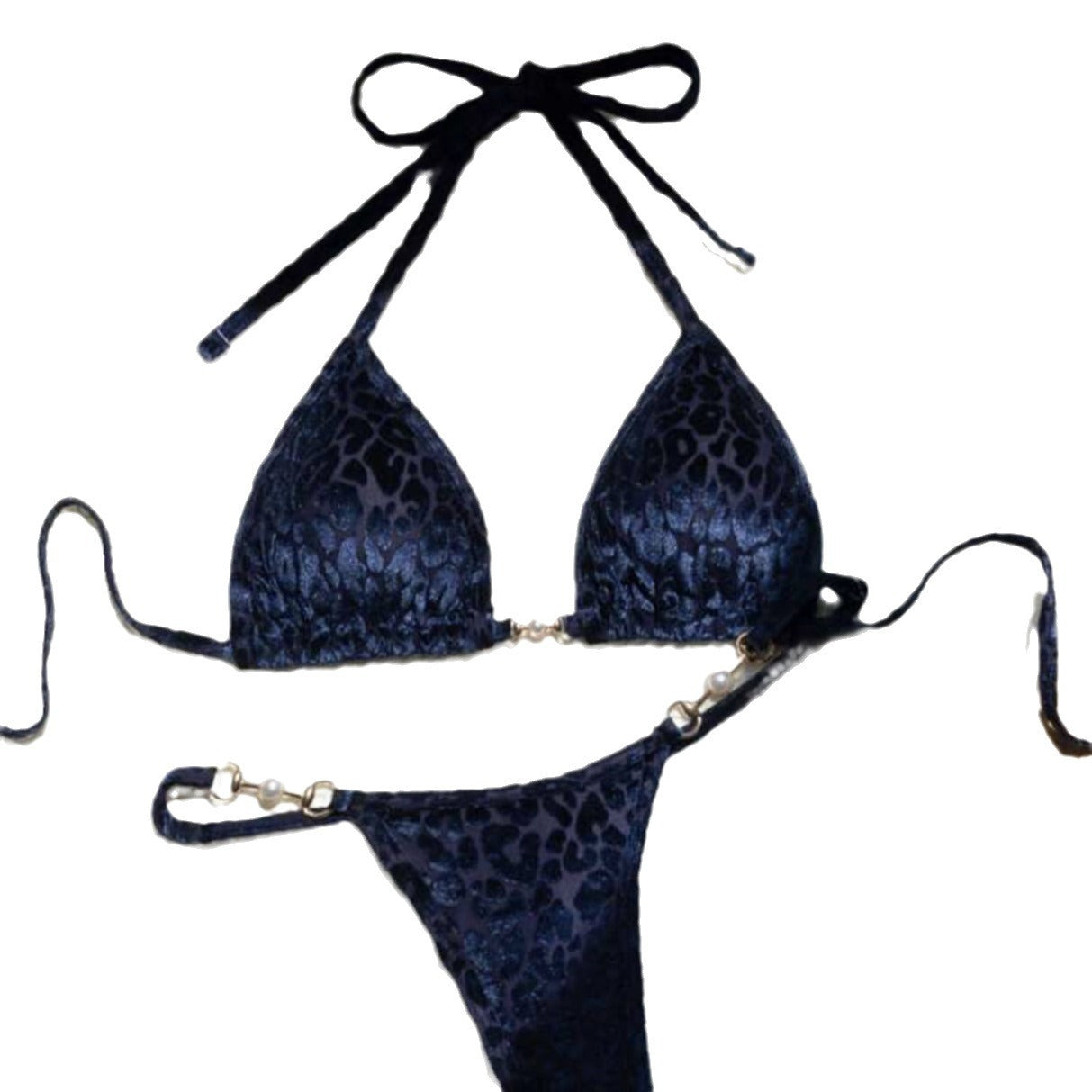 (4 days ready to ship) SY T-shaped pearl leopard special fabric swimsuit bikini