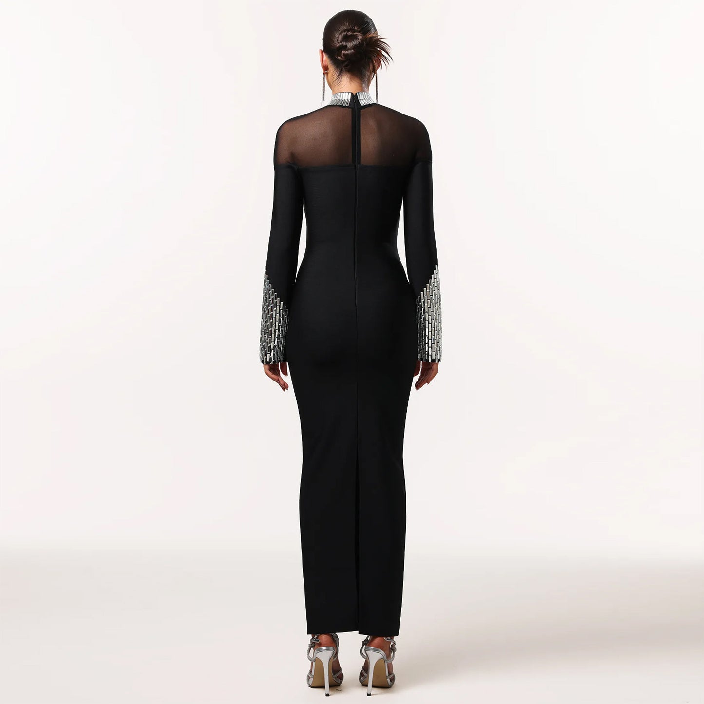 XYZ C7592 turtleneck long sleeve slim fit rhinestone dress