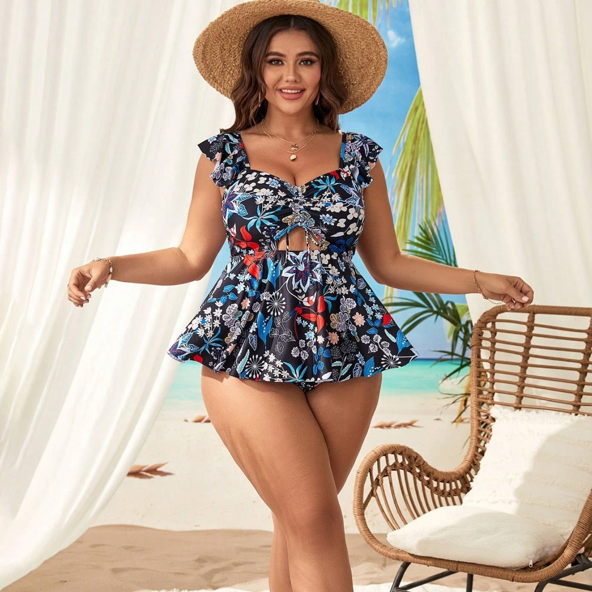 LF (L-4XL) bikini sexy suit split color printing plus size swimsuit
