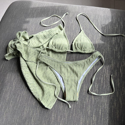 (4 days ready to ship) SY swimsuit three-piece backless drawstring strap bikini three-piece set