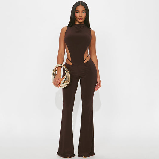 DZHT J25ST434 sleeveless two-side hollow backless one-piece leggings suit