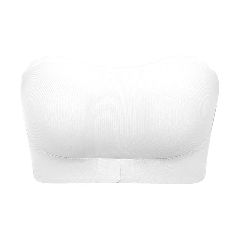 Striped seamless wavy edge thin breathable sports tube top anti-drop strapless front buckle push up accessary breast push up bra