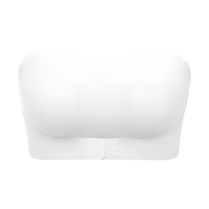 Striped seamless wavy edge thin breathable sports tube top anti-drop strapless front buckle push up accessary breast push up bra