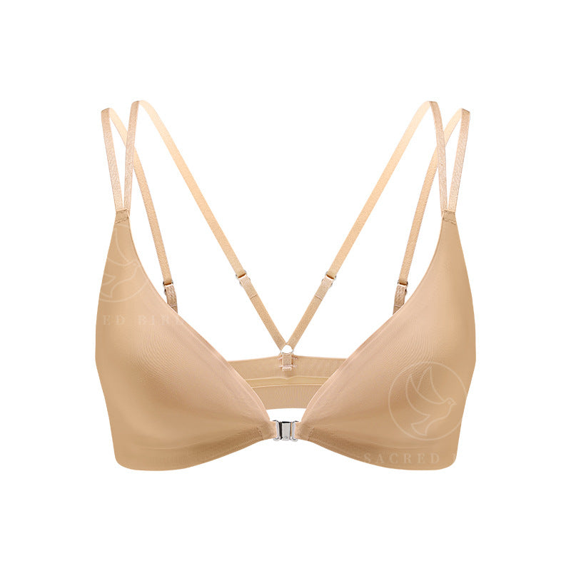 Seamless thin breathable front button underwear large size adjustment wireless bra