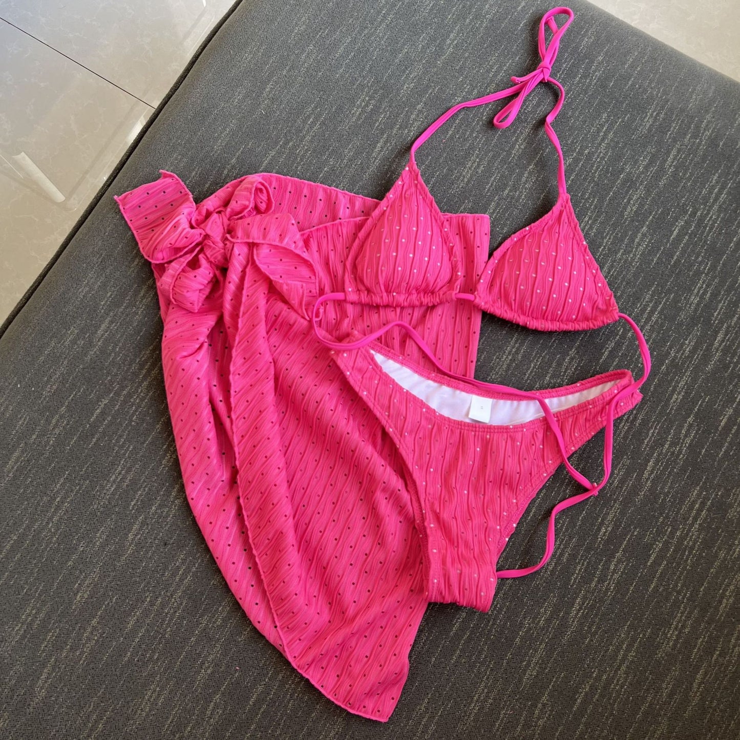 (4 days ready to ship) SY swimsuit three-piece backless drawstring strap bikini three-piece set