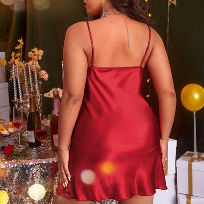 DNL plus size backless suspenders slip nightdress loose
