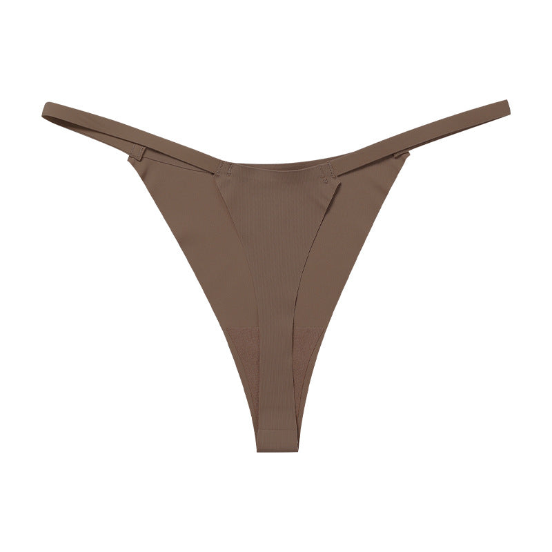 Low waist Ice Silk seamless T-back grinding cotton crotch T-shaped quick-drying