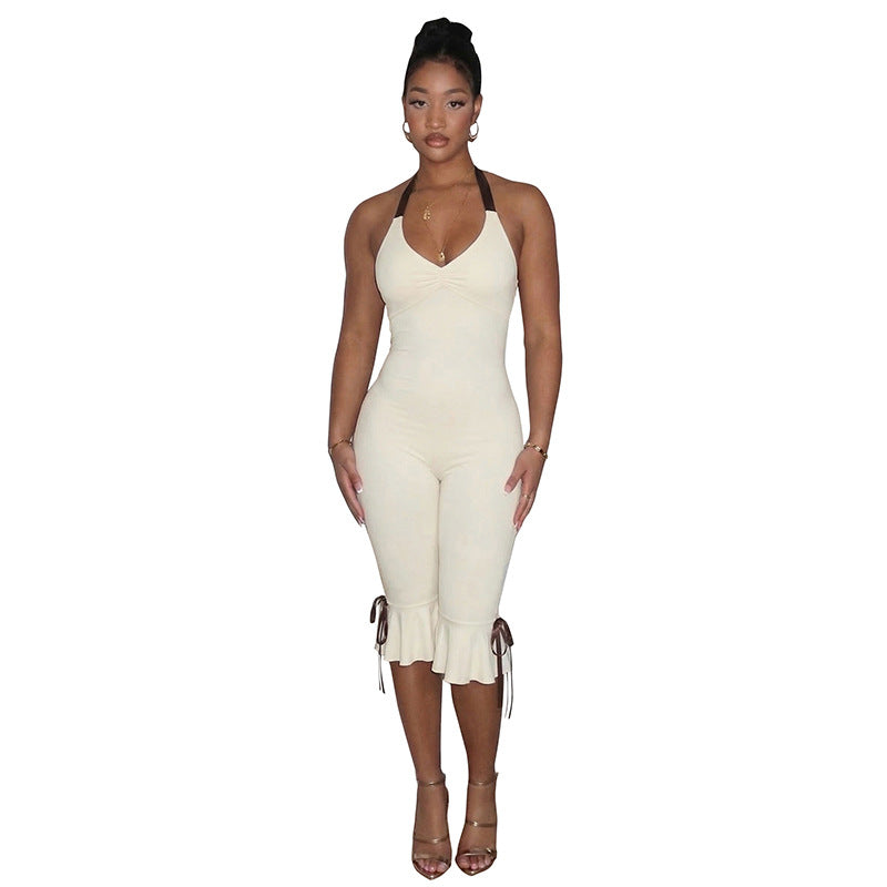 DZHT C26JP028 halter spaghetti straps fashion slim fit slimming one-piece trousers