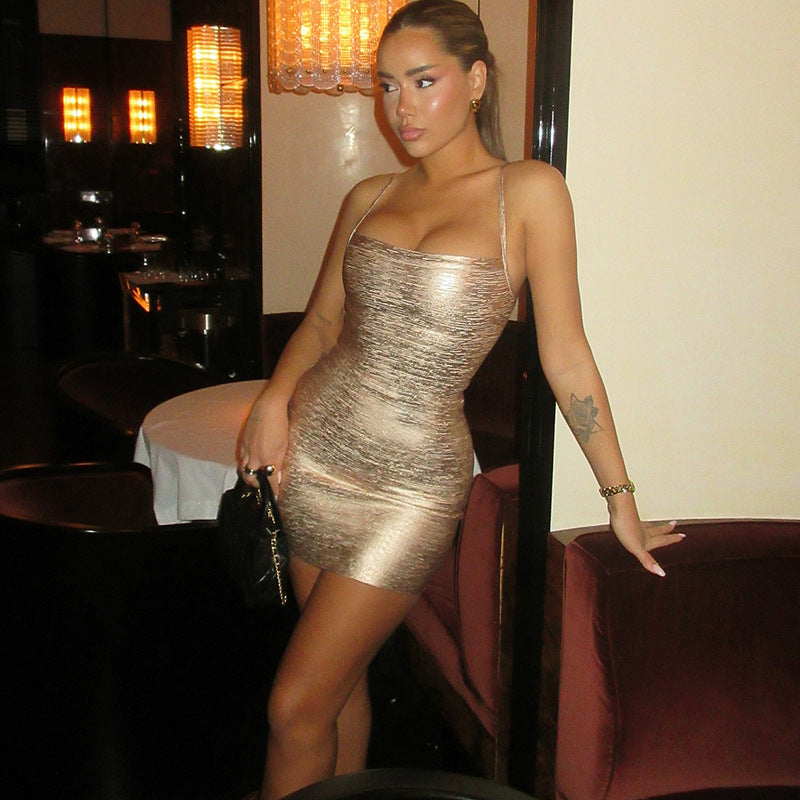 SXR spring sexy glossy slim-fit hip-wrapped short dress slip dress