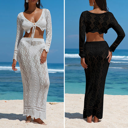 CYB beach bikini lace-up short top sun protection long skirt blouse suit