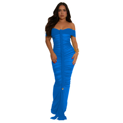 XYZ C7406 elegant mesh pleats slim-fit sheath dress