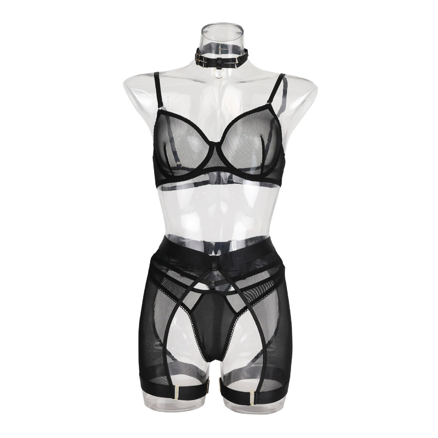 Black mesh comfortable sexy lingerie with steel ring 2068