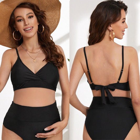 LF (L-4XL) swimwear for pregnant women split bikini solid color