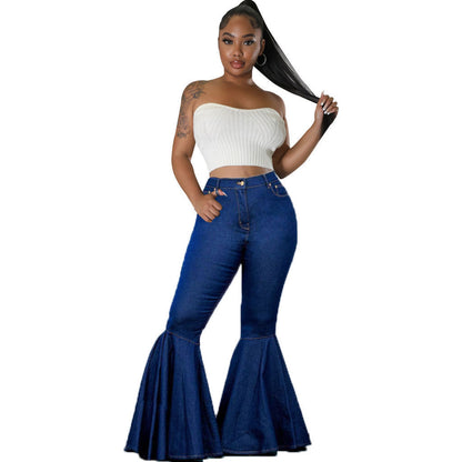 GY (S-XL) N5016 denim slim-fit sheath loose trousers Bell-bottom pants