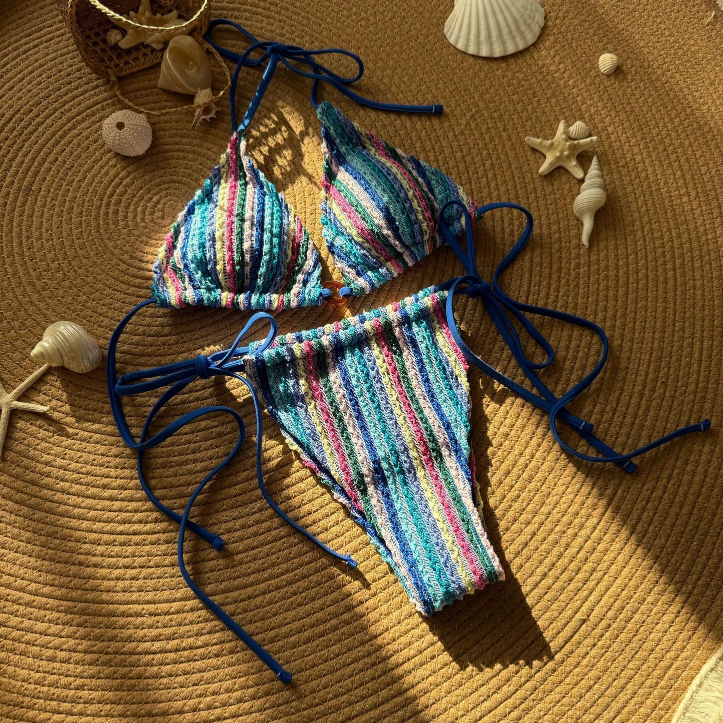 (4 days ready to ship) SY contrasting color jacquard drawstring bandage swimsuit bikini