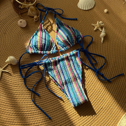 (4 days ready to ship) SY contrasting color jacquard drawstring bandage swimsuit bikini