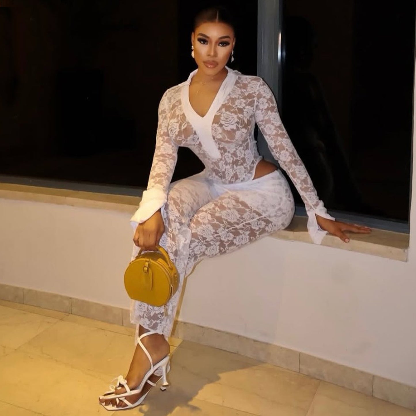 MYF (S-2XL) 10835 see-through jumpsuit lace two-piece set