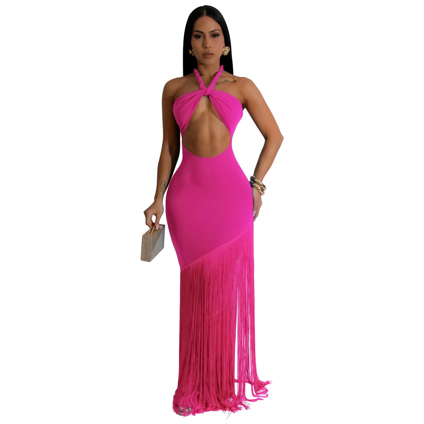 MYF (S-2XL) summer dress tassel stitching tube top bandage one-piece dress