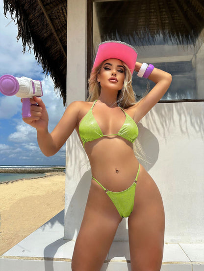(4 days ready to ship) SY T-shaped split shiny bikini
