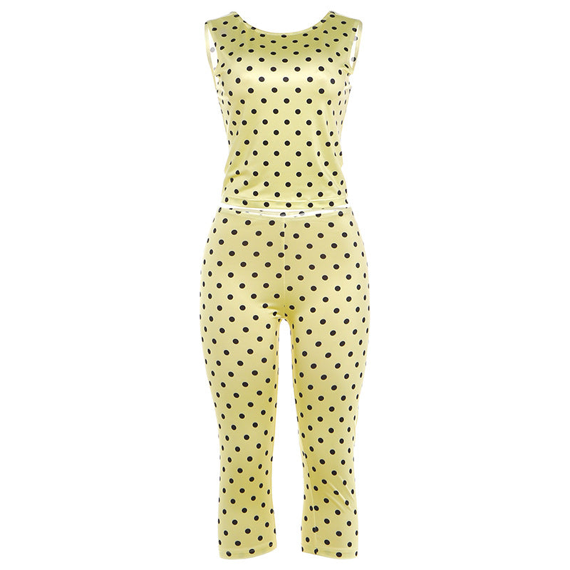 SXR K6S07350A polka dot sleeveless backless top slim cropped pants suit
