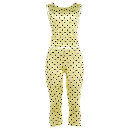 SXR K6S07350A polka dot sleeveless backless top slim cropped pants suit