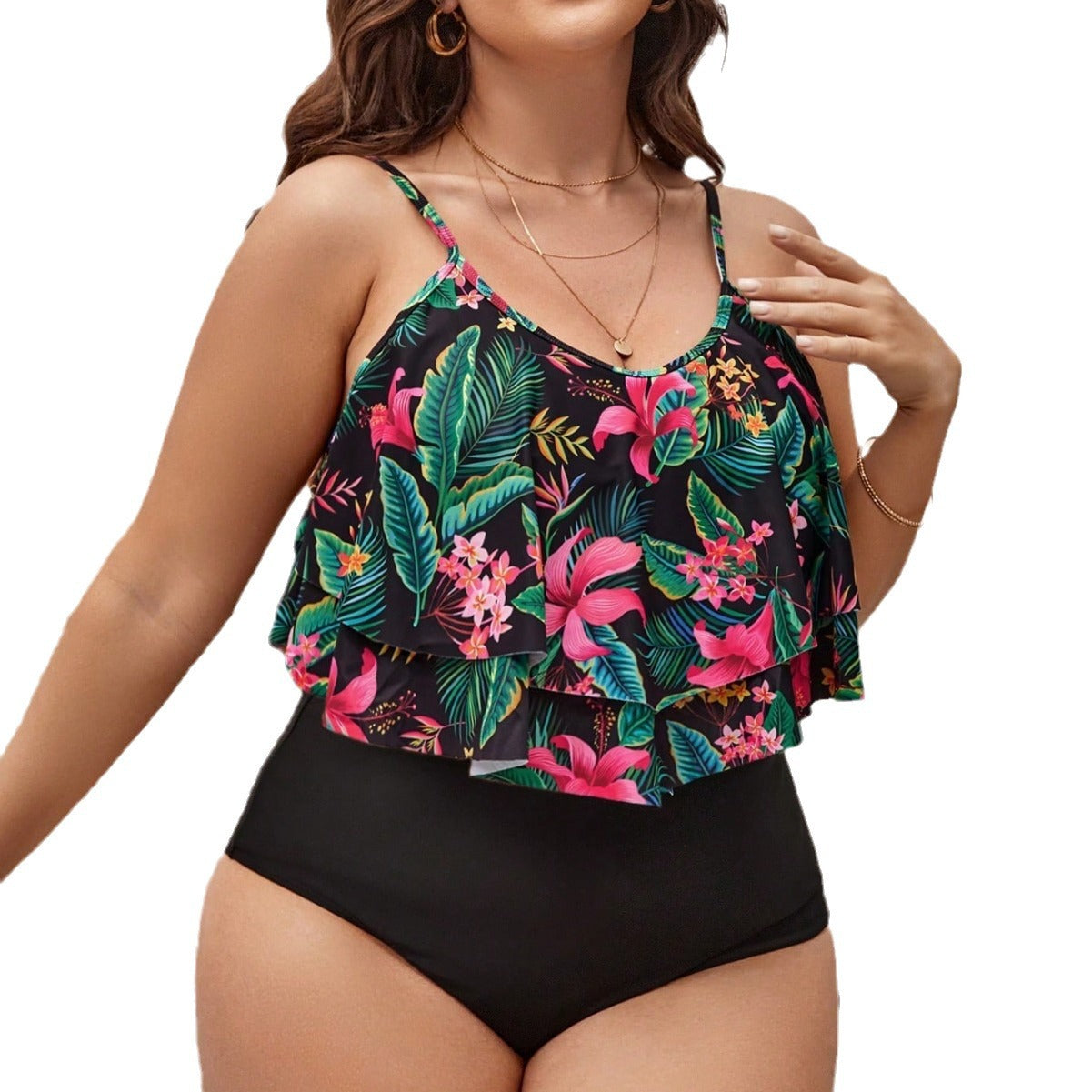 LF (L-4XL) bikini sexy suit split color printing plus size swimsuit