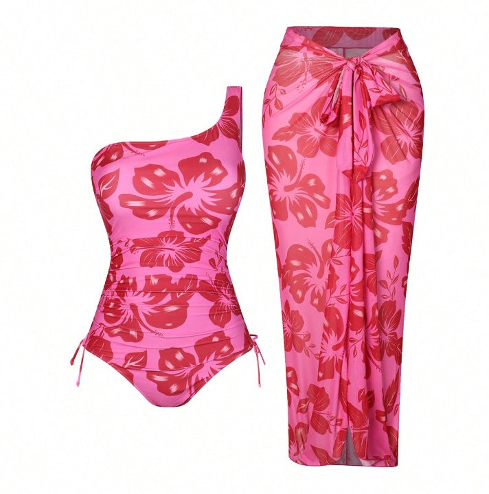 CL (L-4XL) plus size swimsuit one-shoulder one-piece bikini high waist beach skirt two-piece set