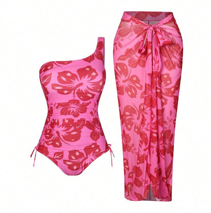 CL (L-4XL) plus size swimsuit one-shoulder one-piece bikini high waist beach skirt two-piece set