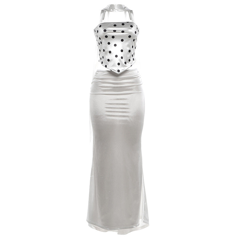 SXR K6S07984A summer tube top scarf ribbon slim fit long dress suit