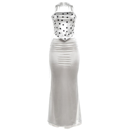 SXR K6S07984A summer tube top scarf ribbon slim fit long dress suit