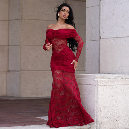 XYZ C7620 off-shoulder lace sheath dress