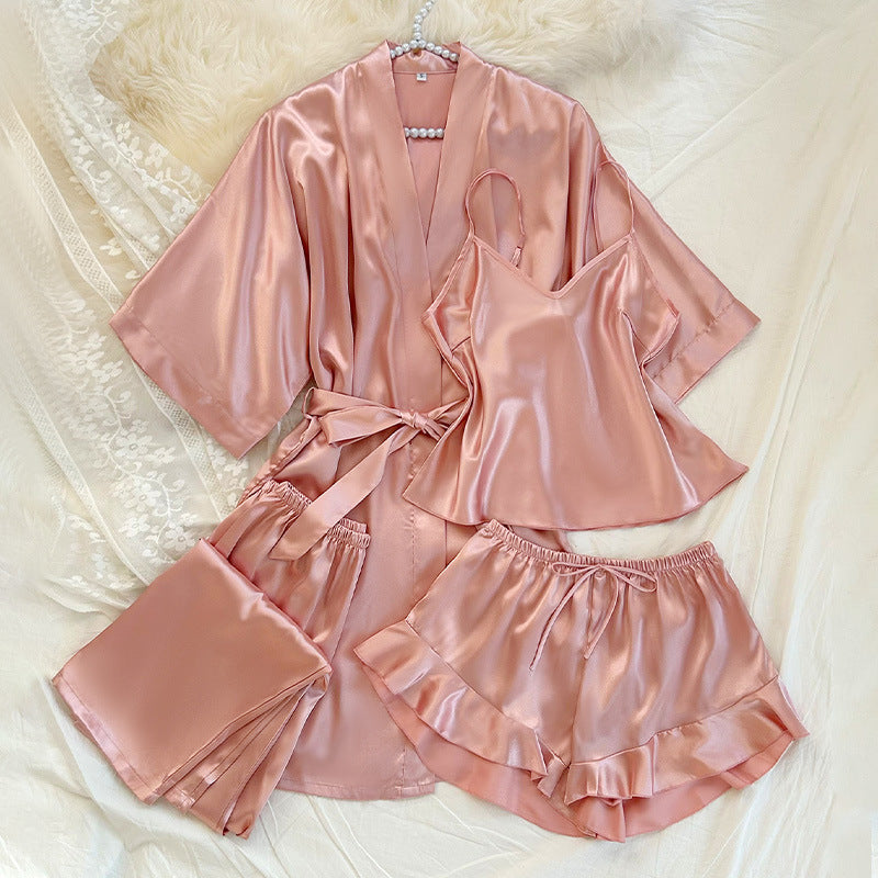 DNL artificial silk suit comfortable four-piece pajamas