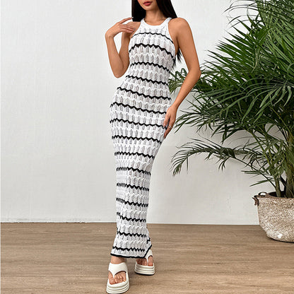 CYB Европ sleeveless striped dress beach cover-up hip skirt
