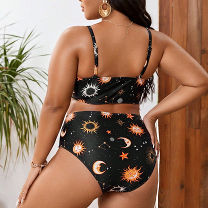 LF (L-4XL) bikini sexy suit split color printing plus size swimsuit