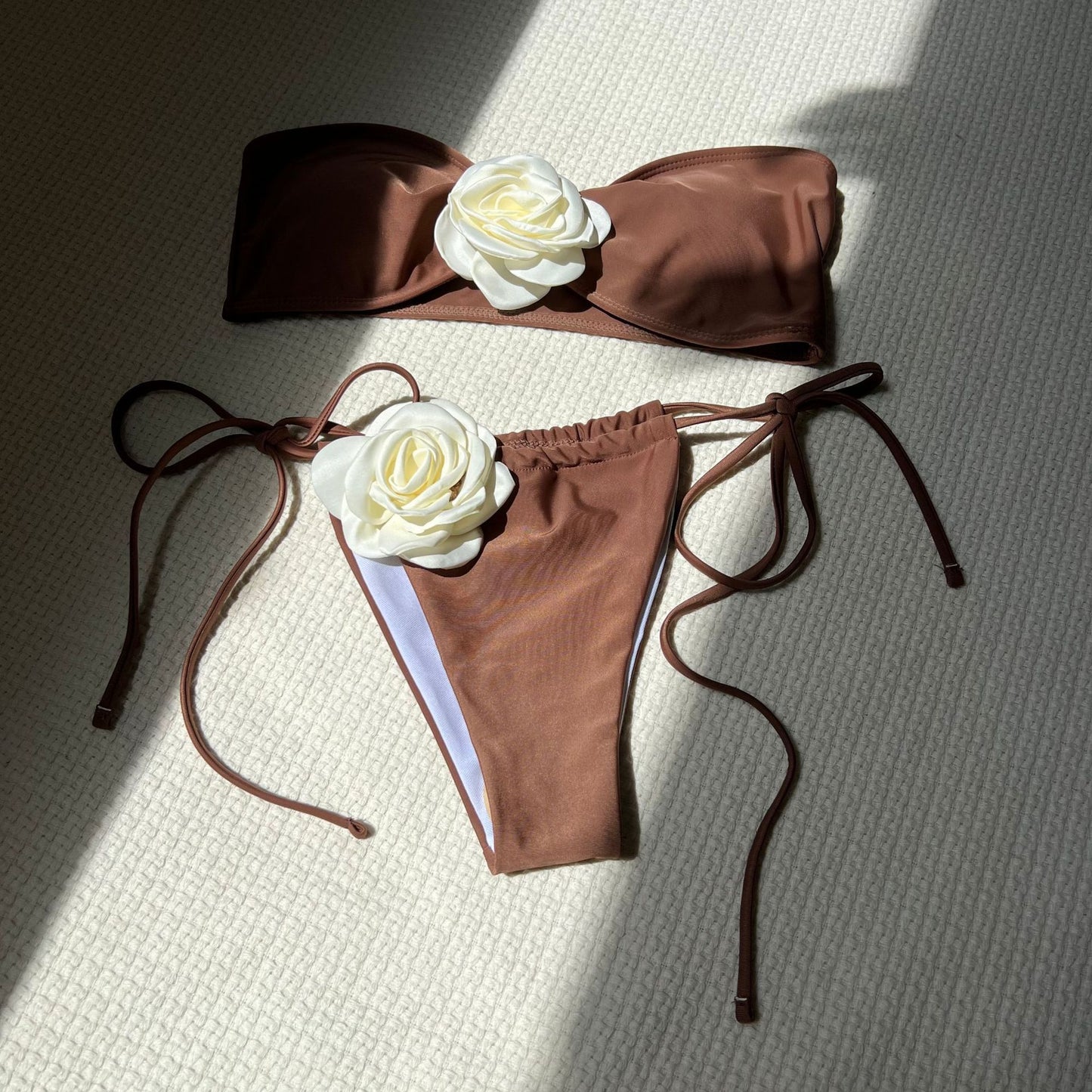 (4 days ready to ship) SY rose tube top drawstring strap split swimsuit bikini 9150