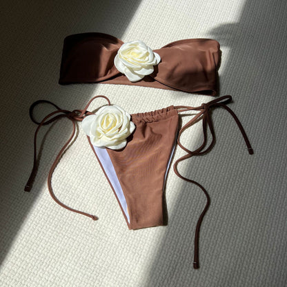 (4 days ready to ship) SY rose tube top drawstring strap split swimsuit bikini 9150