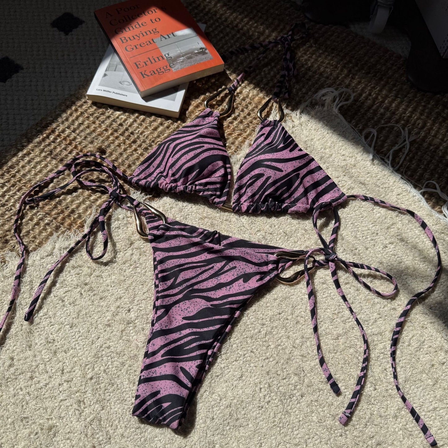 (4 days ready to ship) SY zebra prints metal accessories sling split swimsuit bikini