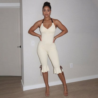 DZHT C26JP028 halter spaghetti straps fashion slim fit slimming one-piece trousers