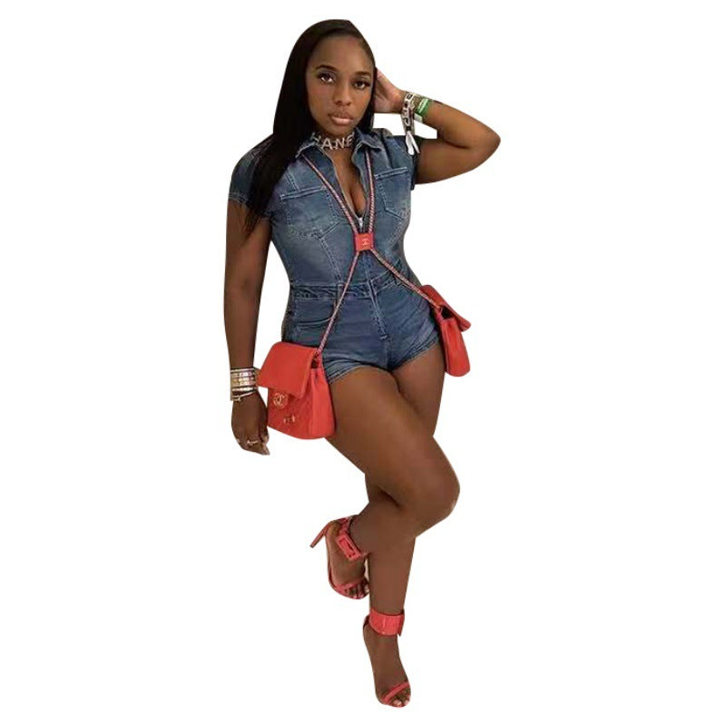 MZ (S-2XL) MZ88627 washed stretch cowboy Siamese shorts